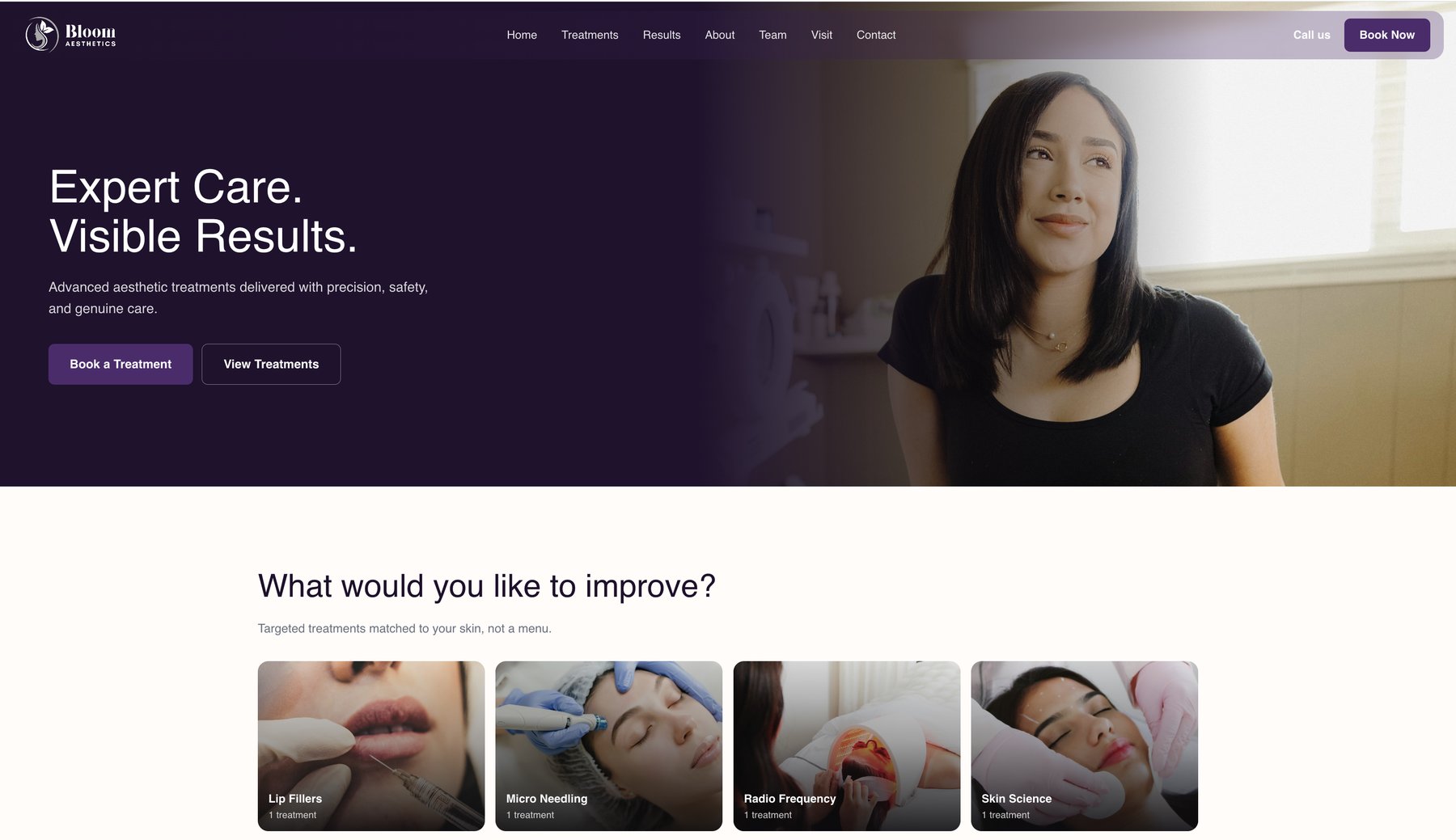 Bloom Aesthetics, a demonstration medical-aesthetics clinic site built on Eden Elevate